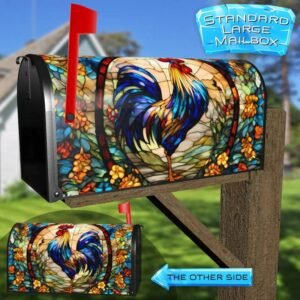 Stained Glass Beautiful Rooster Rural Farm Mailbox Cover