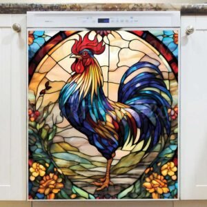 Stained Glass Beautiful Rooster Magnetic Dishwasher Door Cover