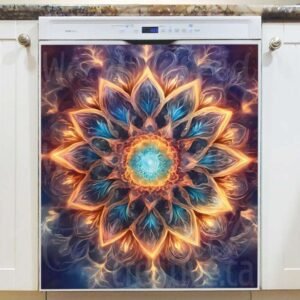 Abstract Glowing Mandala Design Magnetic Dishwasher Door Cover