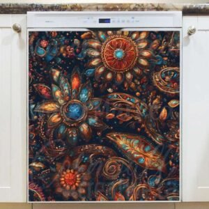 Indian Folk Flowers and Leaves Magnetic Dishwasher Door Cover