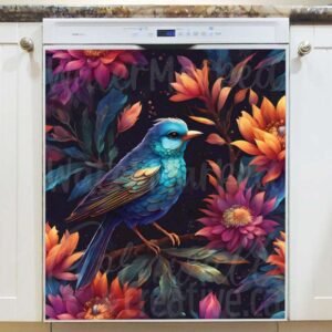 Folk Bird and Flowers 3 Magnetic Dishwasher Door Cover