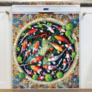 Stained Glass Summer Koi Fish Pond Magnetic Dishwasher Door Cover