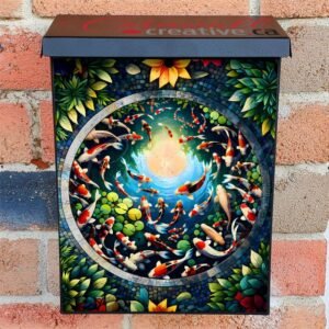 Stained Glass Koi Fish Pond Colonial Mailbox Cover