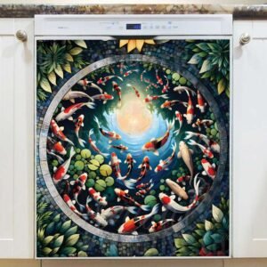 Stained Glass Koi Fish Pond Magnetic Dishwasher Door Cover