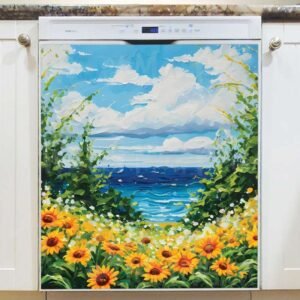 Seaside Flower Field Magnetic Dishwasher Door Cover