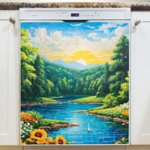 Sunset at the Summer River Magnetic Dishwasher Door Cover