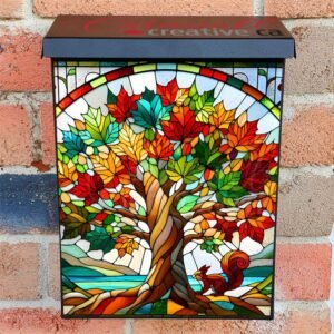 Stained Glass Tree and Squirrel Colonial Mailbox Cover