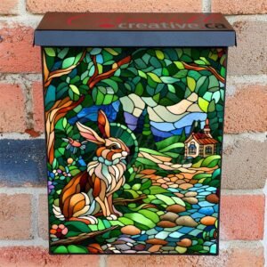 Stained Glass Bunny at the Cottage  Colonial Mailbox Cover