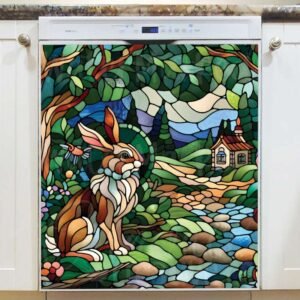 Stained Glass Bunny at the Cottage  Magnetic Dishwasher Door Cover