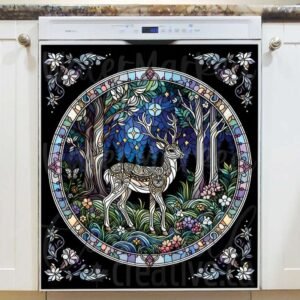 Stained Glass White Deer Magnetic Dishwasher Door Cover