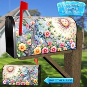 Bohemian Folk Sun and Flowers Rural Farm Mailbox Cover