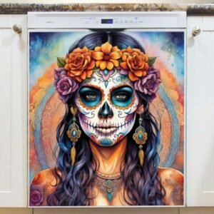 Beautiful Sugar Skull Girl and Mandala Magnetic Dishwasher Door Cover