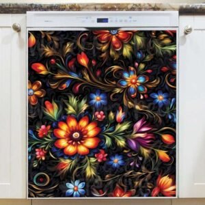 Gorgeous Mexican Folk Flowers Magnetic Dishwasher Door Cover