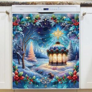 Stained Glass Winter Gazebo Magnetic Dishwasher Door Cover