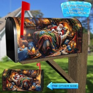 Santa in His Bed Rural Farm Mailbox Cover