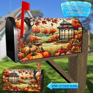 Stained Glass Gazebo and Pumpkins Rural Farm Mailbox Cover