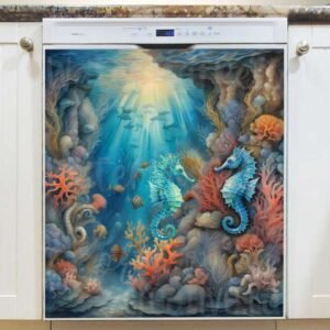 Little Seahorse Couple Magnetic Dishwasher Door Cover