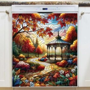 Stained Glass Autumn Park Gazebo Magnetic Dishwasher Door Cover