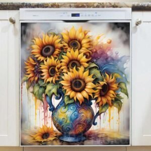 Whimsical Sunflowers in a Vase Magnetic Dishwasher Door Cover