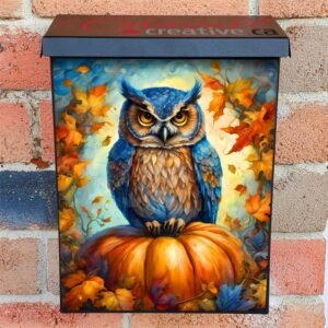 Owl on a Big Autumn Pumpkin Colonial Mailbox Cover