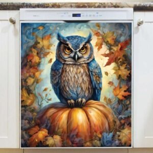 Owl on a Big Autumn Pumpkin Magnetic Dishwasher Door Cover