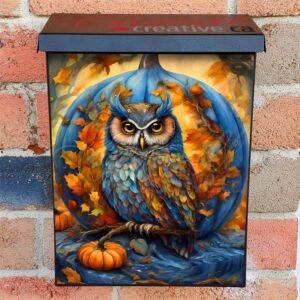 Owl and the Large Blue Pumpkin Colonial Mailbox Cover