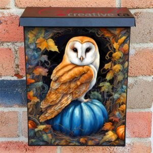 Barn Owl and a Blue Pumpkin Colonial Mailbox Cover