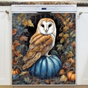Barn Owl and a Blue Pumpkin Magnetic Dishwasher Door Cover