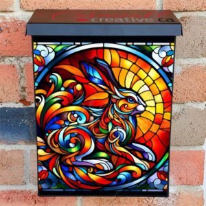 Stained Glass Fantasy Rabbit Colonial Mailbox Cover