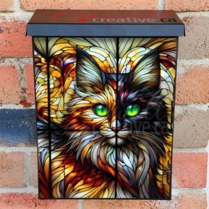 Stained Glass Fluffy Cat Colonial Mailbox Cover