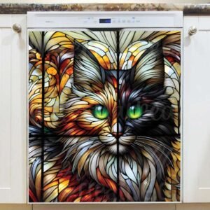Stained Glass Fluffy Cat Magnetic Dishwasher Door Cover
