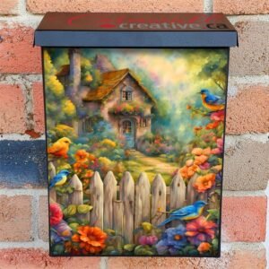 Colorful Birds in the Cottage Garden Colonial Mailbox Cover