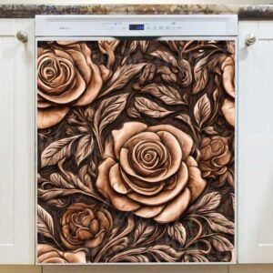 Carved Wood Roses Design Magnetic Dishwasher Door Cover