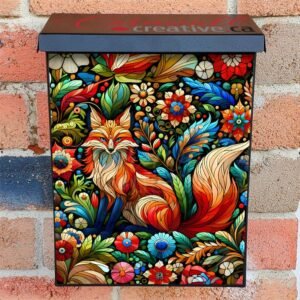 Stained Glass Fox and Flowers Colonial Mailbox Cover