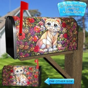 Cute Stained Glass Kitten Rural Farm Mailbox Cover