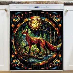 Stained Glass Forest Fox Magnetic Dishwasher Door Cover