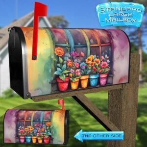Colorful Flowers and Pots Rural Farm Mailbox Cover