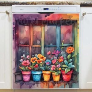 Colorful Flowers and Pots Magnetic Dishwasher Door Cover