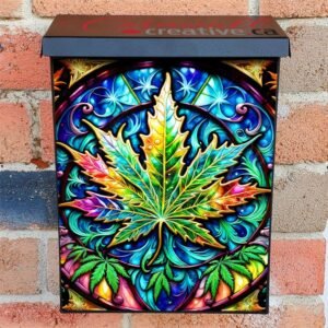 Stained Glass Weed Leaf Colonial Mailbox Cover