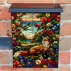 Stained Glass Fox in the Woods Colonial Mailbox Cover