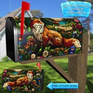 Stained Glass Fox in the Woods Rural Farm Mailbox Cover
