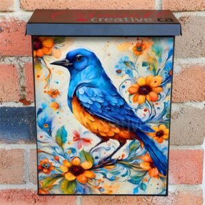 Blue and Yellow Bird with Flowers Colonial Mailbox Cover
