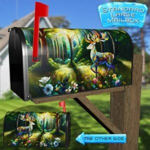 Fantasy Stained Glass Deer Rural Farm Mailbox Cover