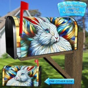 Stained Glass White Rabbit Rural Farm Mailbox Cover