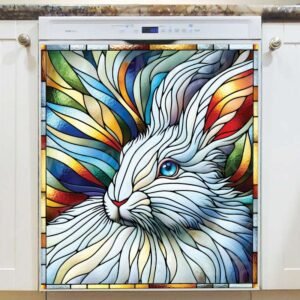 Stained Glass White Rabbit Magnetic Dishwasher Door Cover