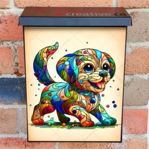 Little Stained Glass Puppy Colonial Mailbox Cover