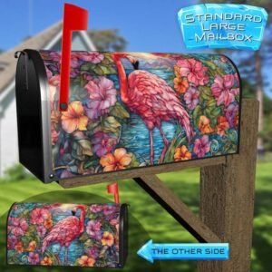 Stained Glass Sunset Flamingo Rural Farm Mailbox Cover