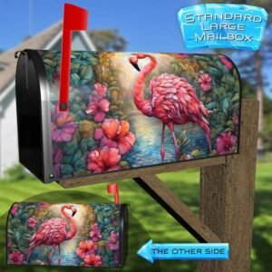 Stained Glass Hibiscus and Flamingo Rural Farm Mailbox Cover