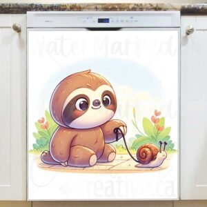 Cute Sloth and His Pet Snail Magnetic Dishwasher Door Cover