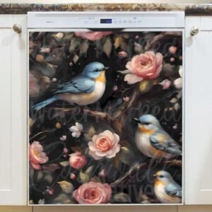 Pretty Birds and Roses Magnetic Dishwasher Door Cover